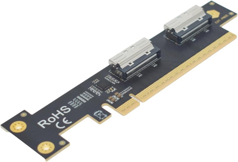 LetLinkSo PCIe 5.0 x16 to 2 MCIO x8 Adapter Card for 4 U.2 NVMe SSD (Side Top Black) - Image 1